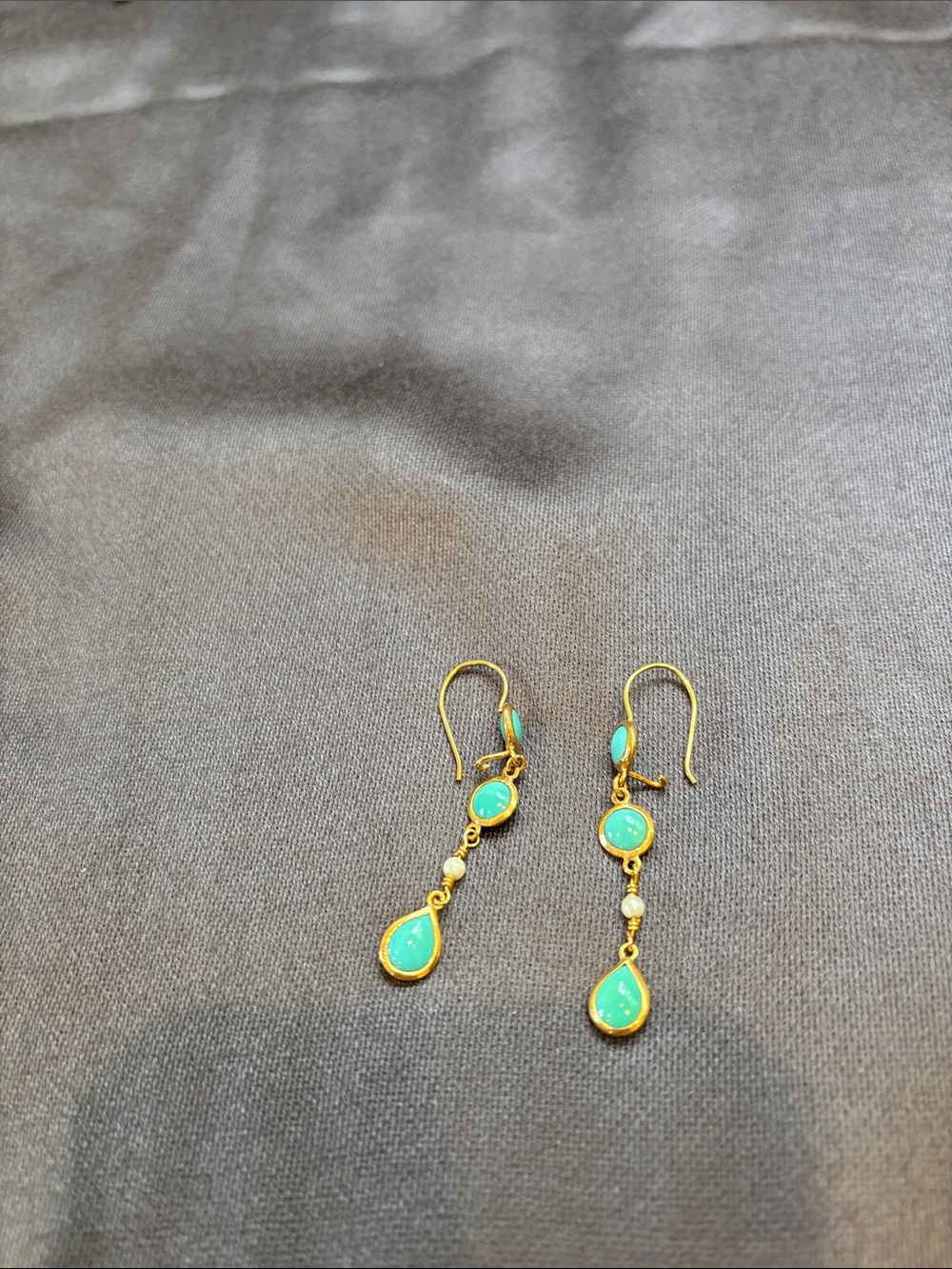 14KT Gold and Turquoise Drop Earrings - Women Jewelry